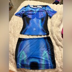 White Fox heat thermal Blue and Black Women's top and Skirt Set